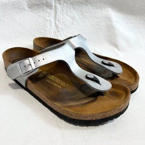Birkenstock Gizeh sandals Silver birko flor EU 40 US womens 9 9.5 faux leather
